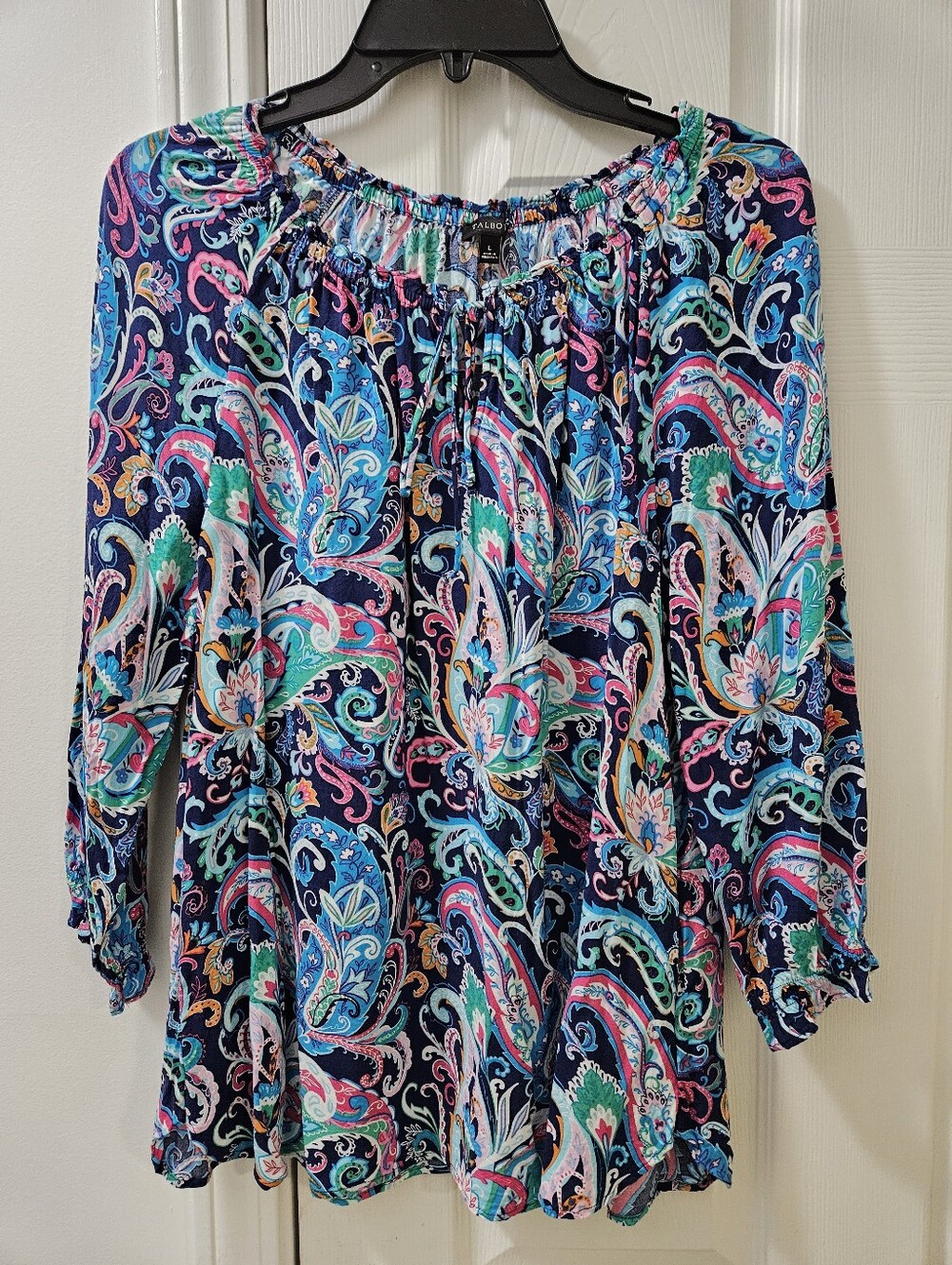 Talbots Multicolor Paisley Off-Shoulder Tunic - Navy Base. Large